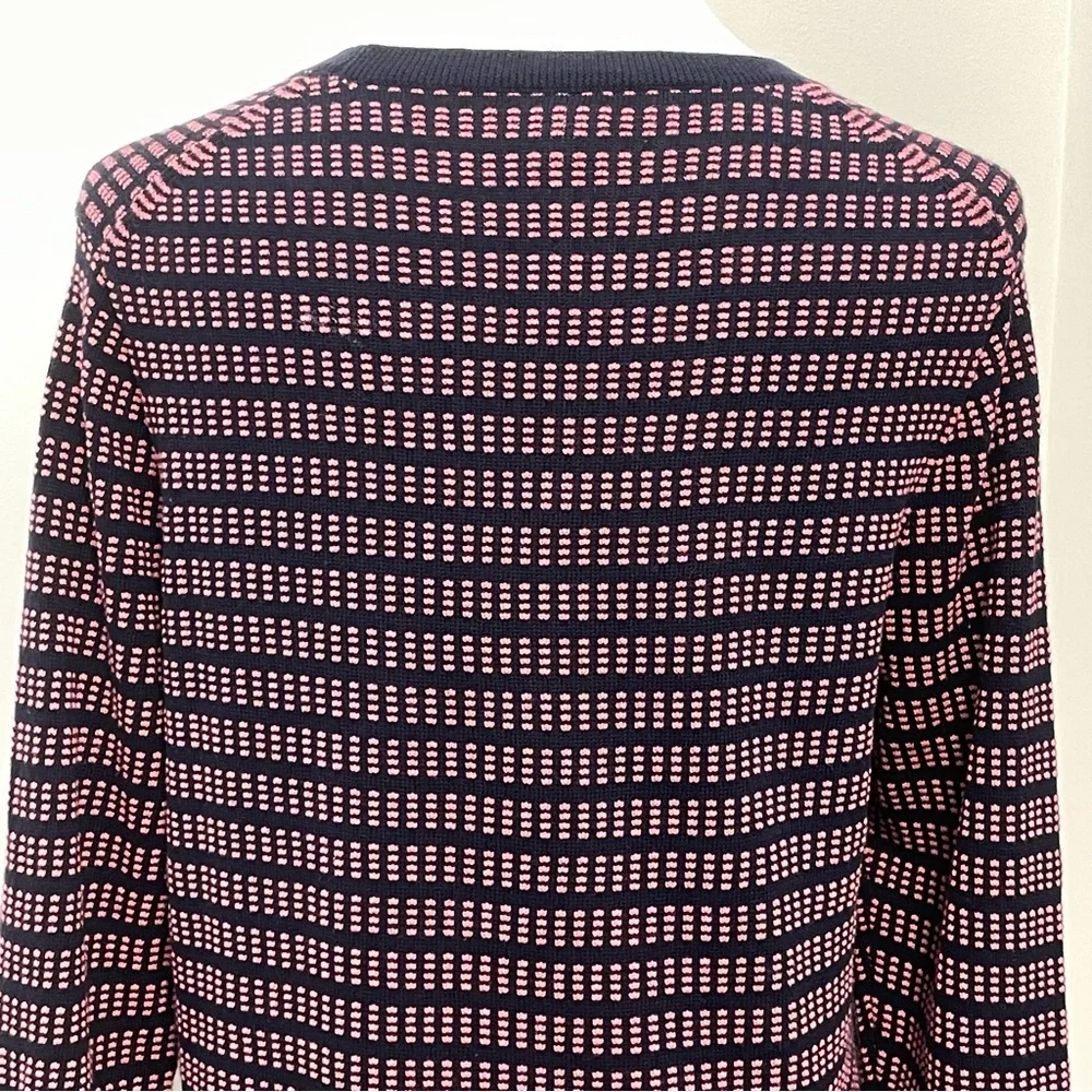 J. Crew Textured Crewneck Knit Sweater Navy & Pink 3/4 Length Sleeve Size XL
